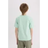 Defacto E0168 Turkuaz Erkek Çocuk Bisiklet Yaka Baskılı Kısa Kollu Tişört
