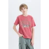 Defacto D9262 Bordo Erkek Çocuk Bisiklet Yaka Baskılı Kısa Kollu Tişört