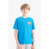 Defacto E0175 Mavi Erkek Çocuk Bisiklet Yaka Baskılı Kısa Kollu Tişört