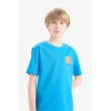 Defacto E0175 Mavi Erkek Çocuk Bisiklet Yaka Baskılı Kısa Kollu Tişört