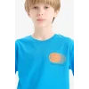 Defacto E0175 Mavi Erkek Çocuk Bisiklet Yaka Baskılı Kısa Kollu Tişört