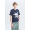 Defacto D9261 Lacivert Erkek Çocuk Bisiklet Yaka Baskılı Kısa Kollu Tişört