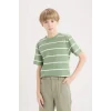 Defacto D7865 Yeşil Erkek Çocuk Bisiklet Yaka Çizgili Kısa Kollu Tişört