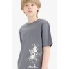 Defacto E0178 Antrasit Erkek Çocuk Bisiklet Yaka Baskılı Kısa Kollu Tişört