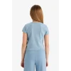 Defacto C0104 Mavi Kız Çocuk Slim Fit Dar Kesim Bisiklet Yaka Basic Düz Ribana Kısa Kollu Tişört