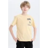 Defacto D9260 Sarı Erkek Çocuk Bisiklet Yaka Baskılı Kısa Kollu Tişört