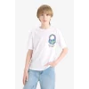 Defacto F0177 Beyaz Erkek Çocuk Bisiklet Yaka Baskılı Kısa Kollu Tişört