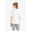 Defacto E6314 Beyaz Erkek Çocuk Bisiklet Yaka Baskılı Kısa Kollu Tişört