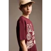 Defacto E0090 Bordo Erkek Çocuk Bisiklet Yaka Baskılı Kısa Kollu Tişört