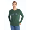 LCWAIKIKI Classic Yeşil Bisiklet Yaka Uzun Kollu Baskılı Erkek Sweatshirt