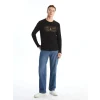 LCWAIKIKI Classic Siyah Bisiklet Yaka Uzun Kollu Baskılı Erkek Sweatshirt