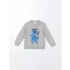 LCW Kids Gri Bisiklet Yaka Baskılı Erkek Bebek Sweatshirt ve Eşofman Alt 2li