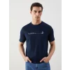 LCWAIKIKI Classic Lacivert Bisiklet Yaka Baskılı Penye Erkek Tişört