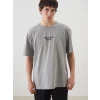XSIDE Gri Bisiklet Yaka Baskılı Penye Erkek Tişört