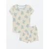 LCW baby Bej Bisiklet Yaka Kısa Kollu Baskılı Erkek Bebek Şortlu Pijama Takımı