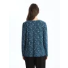 LCW Grace Lacivert Bağlamalı Yaka Desenli Kadın Bluz