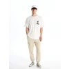 XSIDE Ekru Bisiklet Yaka Kısa Kollu Baskılı Penye Erkek Tişört