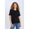 Defacto D9592 Siyah Regular Fit Bisiklet Yaka Basic Düz Kısa Kollu Siyah Tişört