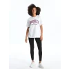 XSIDE ACTIVE Beyaz Bisiklet Yaka Baskılı Kısa Kollu Kadın Spor Tişört