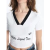LCW Vision Beyaz V Yaka Baskılı Kısa Kollu Kadın Crop