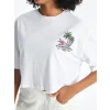 XSIDE Beyaz Bisiklet Yaka Baskılı Kısa Kollu Oversize Kadın Crop