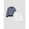 LCW Kids Lacivert Bisiklet Yaka Baskılı Kız Çocuk Sweatshirt 2li