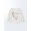 LCW Kids Ekru Bisiklet Yaka Snoopy Baskılı Kız Çocuk Pijama Takımı