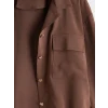 LCWAIKIKI Classic Kahverengi Gömlek Yaka Oversize Kadın Ceket