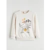 LCW Kids Beyaz Bisiklet Yaka Baskılı Erkek Çocuk Sweatshirt ve Eşofman Alt 2li
