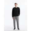 LCWAIKIKI Classic Siyah Bisiklet Yaka Uzun Kollu Baskılı Erkek Sweatshirt