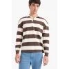 Defacto E8440AXBN539 Kahve Boxy Fit Polo Yaka Çizgili Waffle Sweatshirt