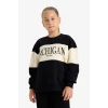 Defacto E6418A8BK81 Siyah Kız Çocuk 2li Takım Baskılı Sweatshirt Eşofman Altı