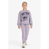Defacto E6416A8PR314 Mor Kız Çocuk 2li Takım Baskılı Sweatshirt Eşofman Altı