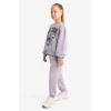 Defacto E6416A8PR314 Mor Kız Çocuk 2li Takım Baskılı Sweatshirt Eşofman Altı