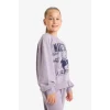 Defacto E6416A8PR314 Mor Kız Çocuk 2li Takım Baskılı Sweatshirt Eşofman Altı