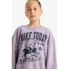 Defacto E6416A8PR314 Mor Kız Çocuk 2li Takım Baskılı Sweatshirt Eşofman Altı