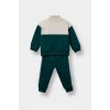 Defacto F3260A5GN671 Yeşil Erkek Bebek 2li Takım Baskılı Okul Fermuarlı Sweatshirt Eşofman Altı