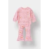 Defacto F0514A5PN99 Pembe Kız Bebek 2li Takım Çiçekli Sweatshirt İspanyol Paça Tayt