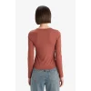 Defacto D3756AXBR228 Bordo Slim Fit Dar Kesim Bisiklet Yaka Basic Düz Uzun Kollu Tişört