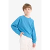 Defacto E8415A8BE278 Mavi Erkek Çocuk Bisiklet Yaka Basic Düz Okul Sweatshirt
