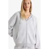 Defacto C1809AXGR93 Gri Relax Fit Kapüşonlu Basic Düz Kalın Fermuarlı Sweatshirt