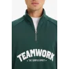Defacto F0115AXGN536 Yeşil Boxy Fit Dik Yaka Yarım Fermuarlı Baskılı Sweatshirt