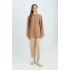 Defacto D4897AXBN299 Kahve Regular Fit Bisiklet Yaka Basic Düz Uzun Kollu Tişört Tunik