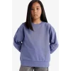 Defacto A2797A8PR510 Mor Kız Çocuk Relax Fit Bisiklet Yaka Basic Düz Okul Sweatshirt