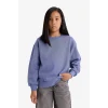 Defacto A2797A8PR510 Mor Kız Çocuk Relax Fit Bisiklet Yaka Basic Düz Okul Sweatshirt