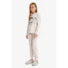 Defacto F1084A8BG745 Bej Kız Çocuk Pijama Takımı Köpek Baskılı Uzun Kollu Üst Desenli Uzun Alt