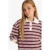 Defacto F8399A8BR194 Bordo Kız Çocuk Relax Fit Polo Yaka Çizgili Uzun Kollu Okul Tişörtü