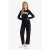 Defacto C9471A8BK27 Siyah Kız Çocuk Straight Fit Geniş Bol Paça Cepli Pamuklu Okul Pantolonu