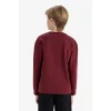 Defacto F2708A8BR194 Bordo Erkek Çocuk Bisiklet Yaka Baskılı Uzun Kollu Okul Tişörtü