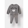Defacto E8994A5GR454 Gri Erkek Bebek 2li Takım Baskılı Sweatshirt Eşofman Altı